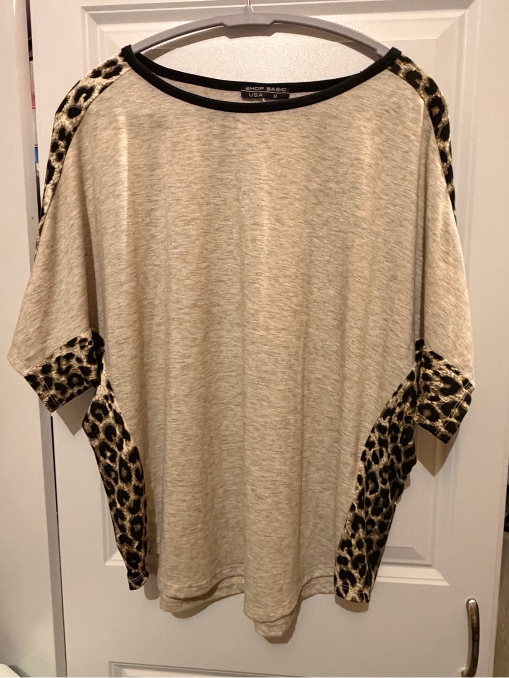 Shop Basic USA Leopard Print Dolman Tunic Top Women’s Medium Beige Black